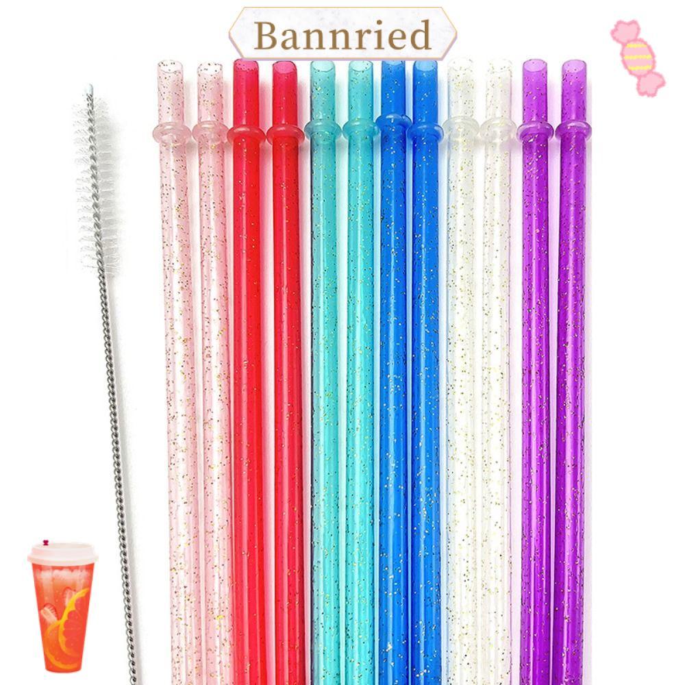 BANNRIEDSG 12 + 1 Car Cup Straws, Cup Accessories Car Travel Cup Straw Gold Powder Plastic Straw, พร