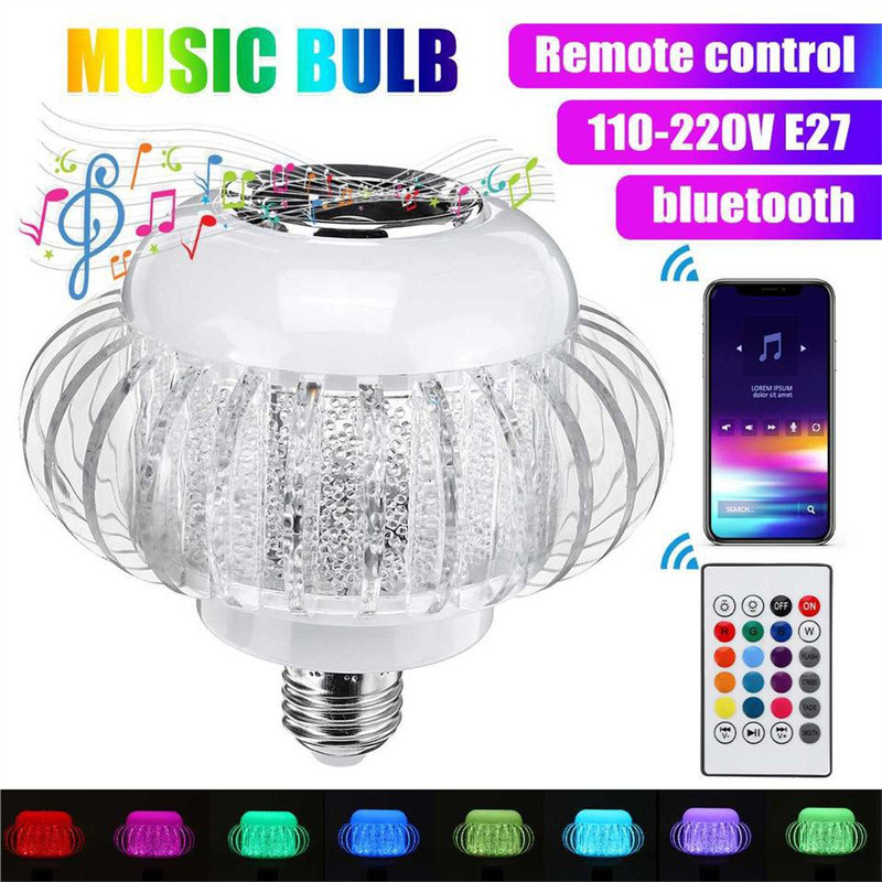 หลอดไฟลำโพงบลูทูธ LED 12 วัตต์ RGB E27 เปลี่ยนสีโคมไฟ เสียงสเตอริโอไร้สายที่มี ควบคุมระยะไกลได้
