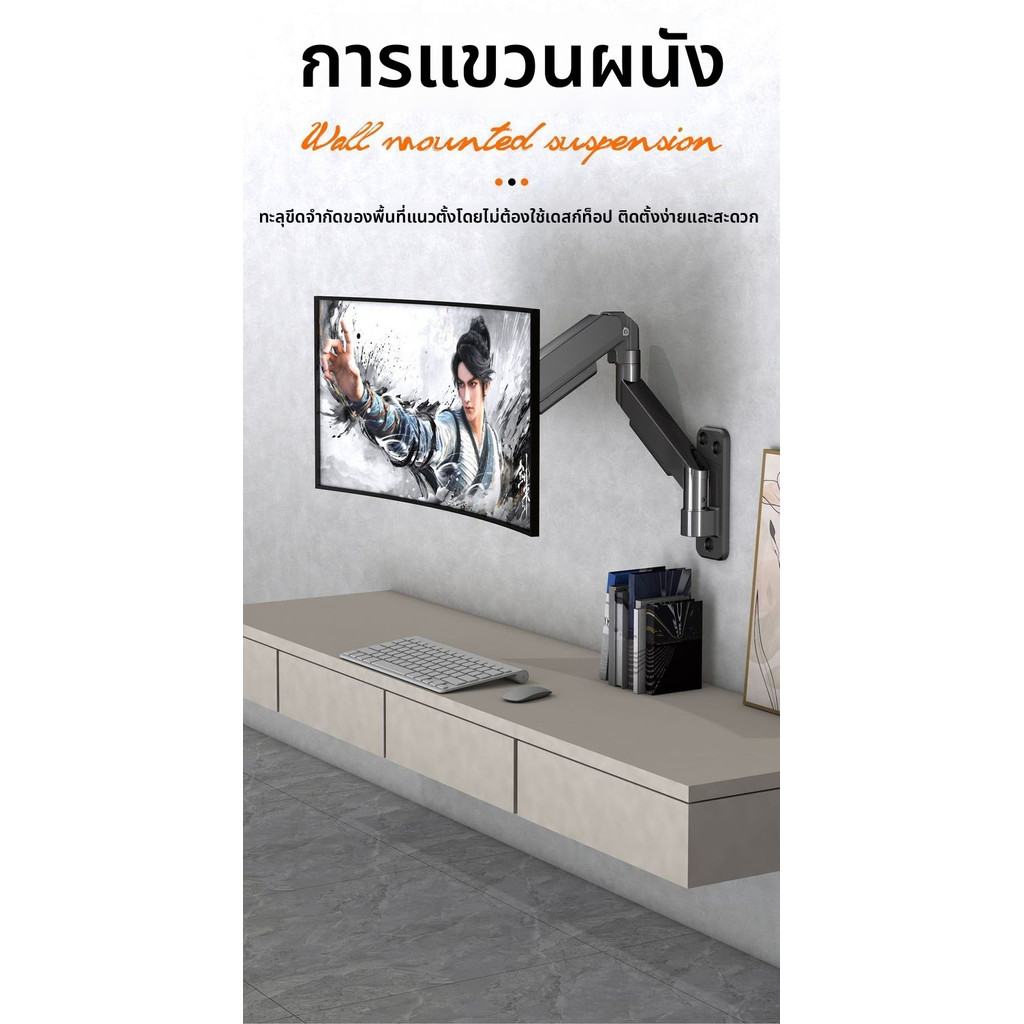 ขาติดผนังจอคอม AOC, SANC, HKC, ASUS แบบแขนกล ปรับได้ หมุนจอได้