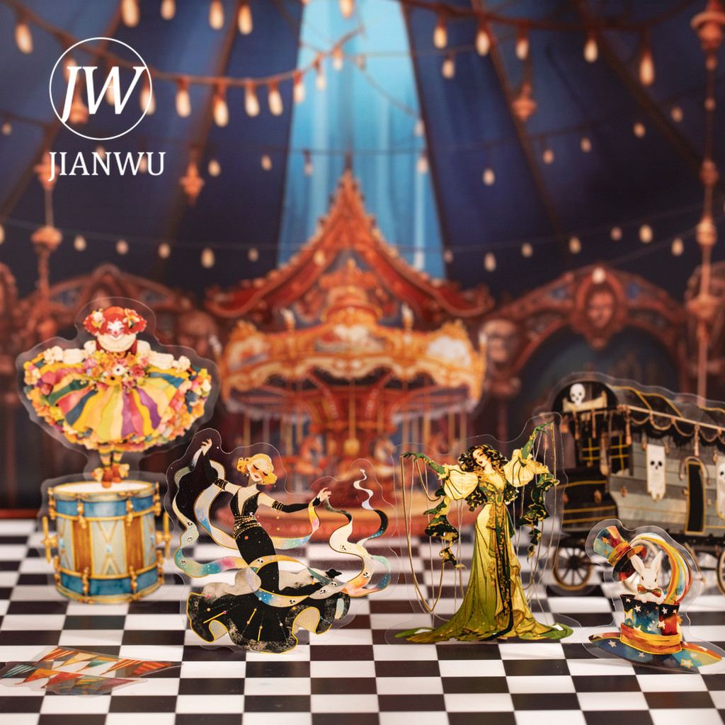 JIANWU Wonderful Night Series Vintage Theater ตัวละครภูมิทัศน์วัสดุ Collage PET สติกเกอร์ Creative DIY Journal เครื่องเขียน ราคาถูก Shopee Lazada