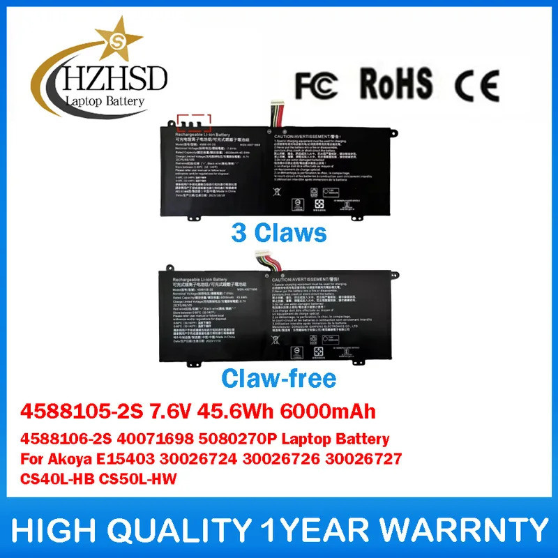 4588105-2S 7.6V 45.6Wh 6000mAh แบตเตอรี่แล็ปท็อปของแท้สําหรับ WinBook Medion Akoya E15403 30026724/6