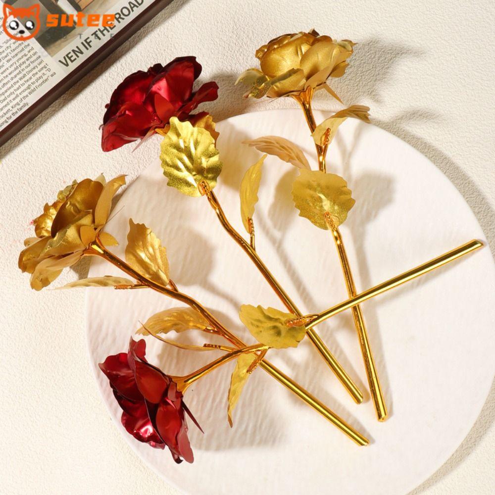 ซูธี่ ช่อกุหลาบ, กุหลาบสีทองประณีตสิ่งแวดล้อม, แฟชั่นพลาสติกทองสีแดงฟอยล์ดอกไม้ ดอกกุหลาบเทียมของขวัญวันวาเลนไทน์