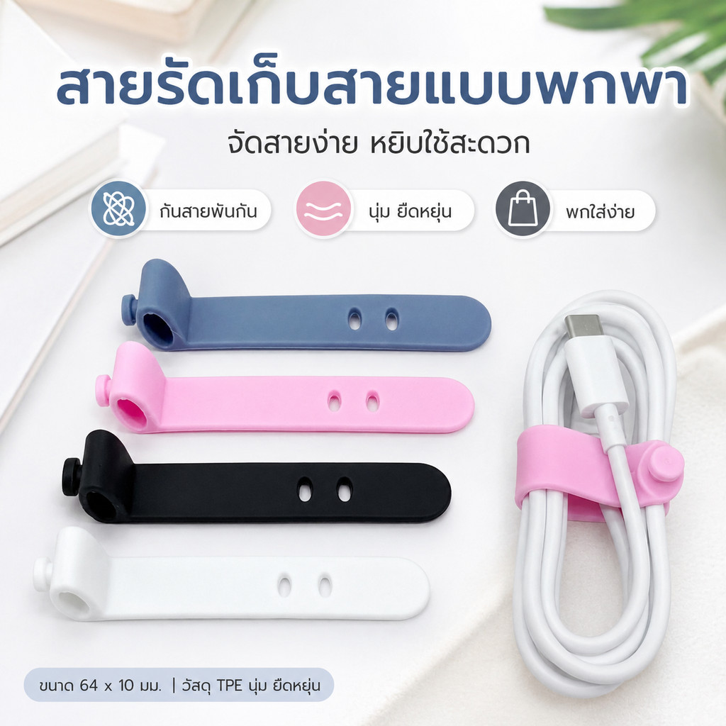 สายรัดซิลิโคน ที่รัดหูฟัง จัดระเบียบสายไฟ สายดาต้า อุปกรณ์จัดเก็บ