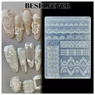 BESELFEVER ราติน แม่พิมพ์เพ้นท์เล็บ,โปร่งใสนํามาใช้ใหม่เล็บแม่พิมพ์,หรูหรารูปแบบฝรั่งเศสบรรเทาดอกกุหลาบลูกไม้แม่พิมพ์เล็บเสน่ห์ทํา