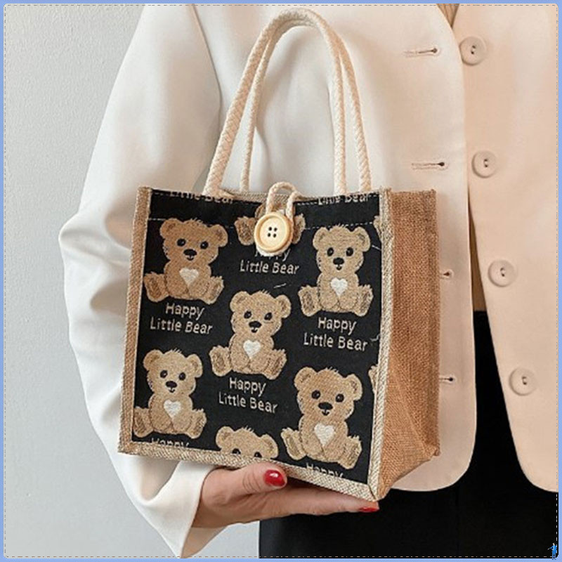 Bear Linen Handbag Womens Outing Handbag