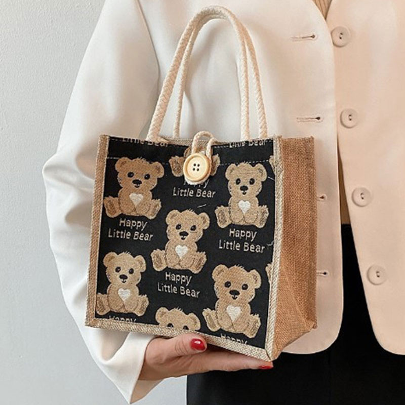 Bear Linen Handbag Womens Outing Handbag