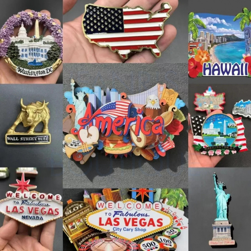 ชุดแม่เหล็กติดตู้เย็น American Landmark – ของที่ระลึกท่องเที่ยวของรูปปั้น Liberty, NYC, LA, SF, Boston, Hawaii