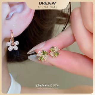 เดรเจว ผู้หญิงโทนสีทองโคลเวอร์สี่ใบต่างหูสีเขียวอุปกรณ์เสริมที่สง่างามสําหรับสวมใส่ทุกวันสํานักงานพรรควันที่และของขวัญสําหรับเ