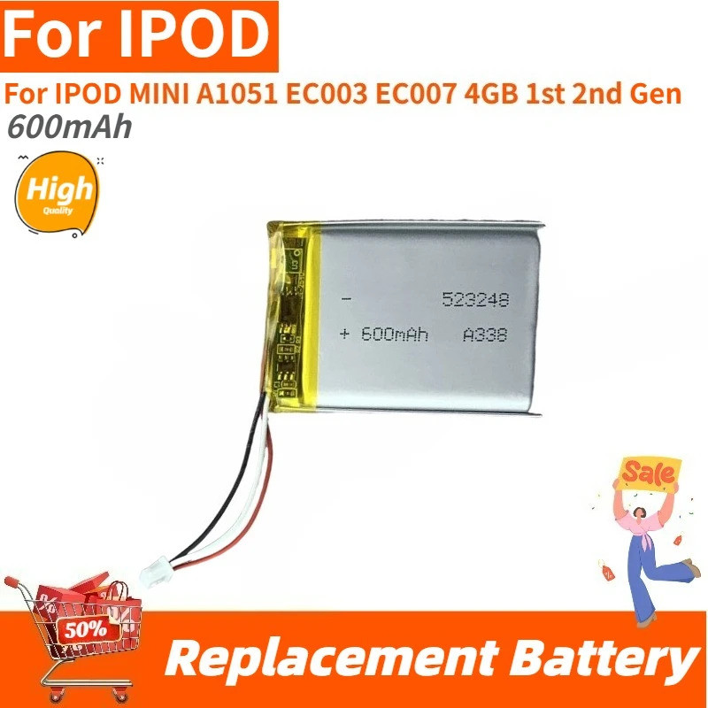 5PCS แบตเตอรี่คุณภาพสูง 600mAh สําหรับ IPOD MINI A1051 EC003 EC007 4GB 1st 2nd Gen ยี่ห้อใหม่เปลี่ยน