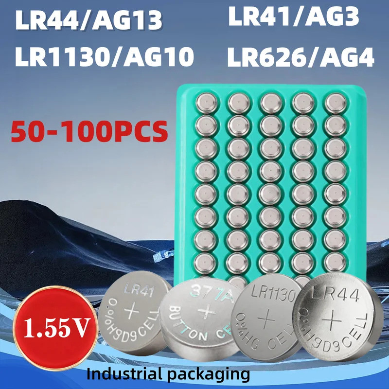 50-100PCS AG13 LR44 1.5V แบตเตอรี่ปุ่ม LR41 LR1130 LR626 LR44 อัลคาไลน์แบตเตอรี่เหรียญสําหรับนาฬิกาข