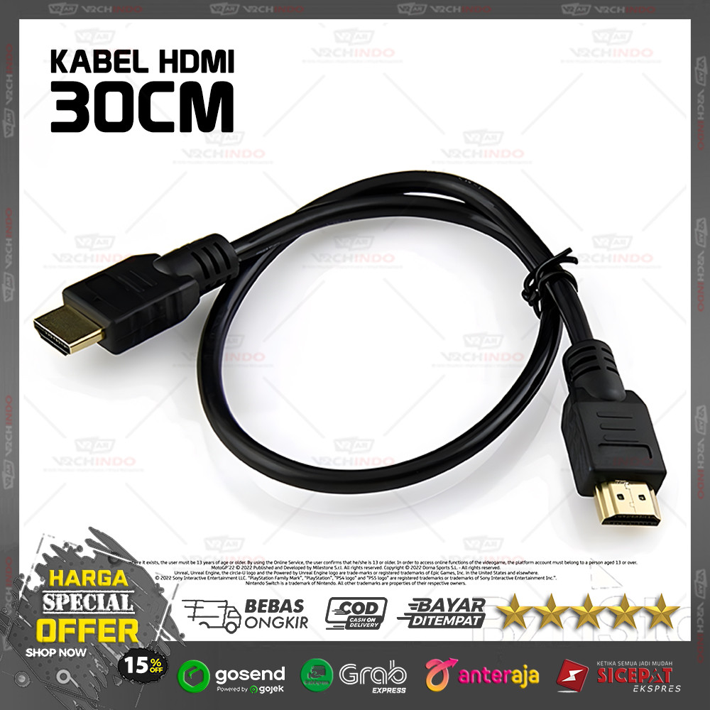 สายสั้น HDMI Male to HDMI Male 30CM / 0.3M / 0.3 เมตร HDMI Silver คุณภาพดี !!