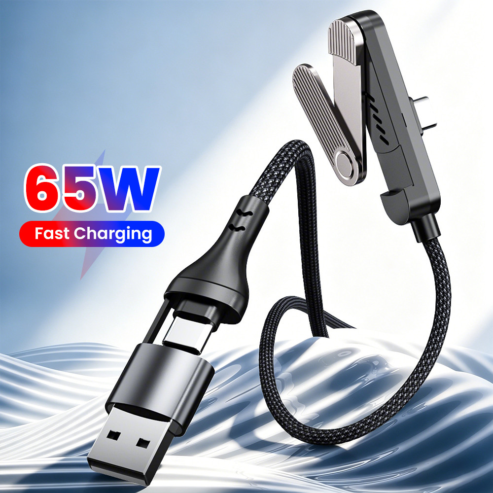 Elough 65W 2 in 1 Super Fast Charging USB/Type C ถึงประเภท C สาย PD สาย 1.5M ในตัวผู้ถือโทรศัพท์แบบพับได้สําหรับโทรศัพท์มือถือแท็บเล็ต
