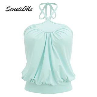 SweeticMe เสื้อสตรี 2026 ใหม่แฟชั่น Crinkle เซ็กซี่ Casual Halter Camisole + กางเกงขาสั้นชุด