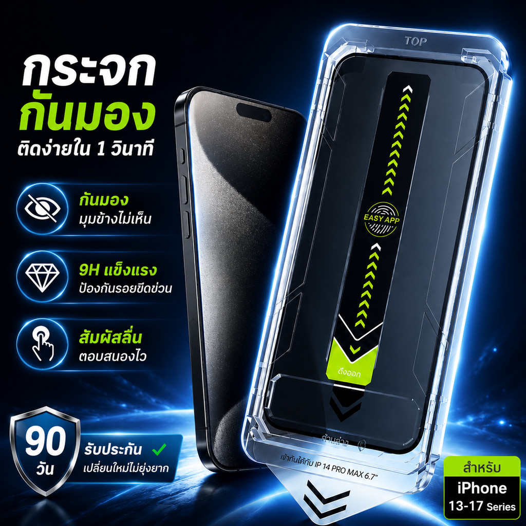 【2 แผ่น】G-TITAN ฟิล์มกันเสือก iPhone 13-17 Pro/Pro Max HD ใสชัด ลื่นนิ้ว กันรอย 9H รับประกัน 90 วัน