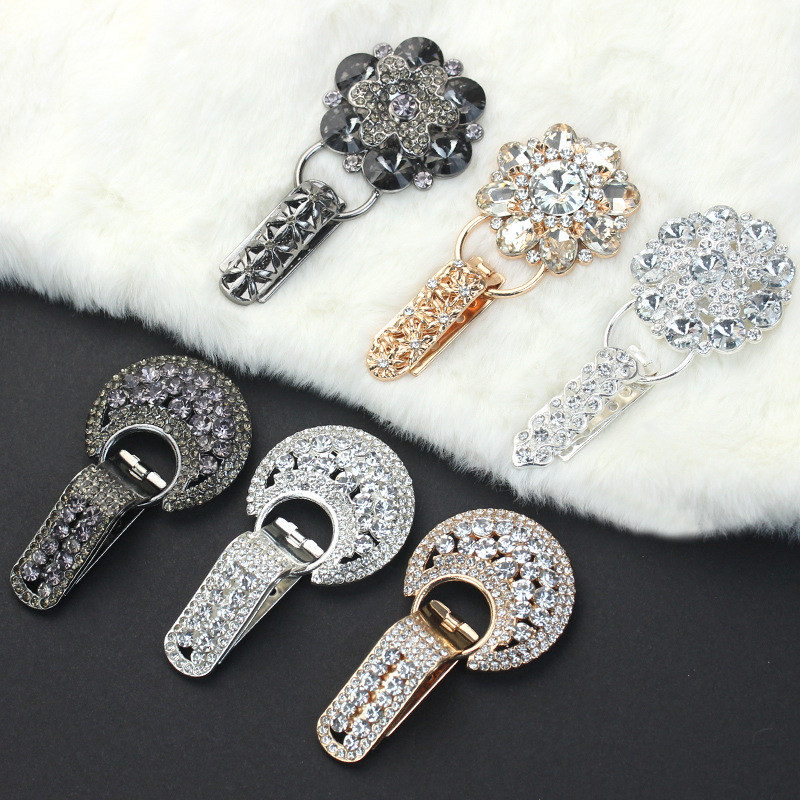 ปุ่มมิงค์เสื้อโค้ท Rhinestone ปุ่มคอปก Mink Duckbill ปุ่มหัวเข็มขัดคริสตัลขนผู้หญิงอุปกรณ์เสริม AQI6