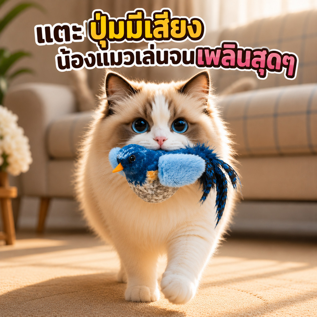 ของเล่นตุ๊กตา ของเล่นแมว รูปนกตลก มีเสียง สําหรับออกกําลังกายสัตว์เลี้ยง U-BIRD