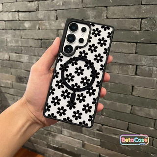 สำหรับ Samsung S26U S25U S24U S23U S22U S26 S26Plus S25Plus S23 เคสมือถือ ลายน่ารัก การ์ตูน สีดำ ลายดอกไม้