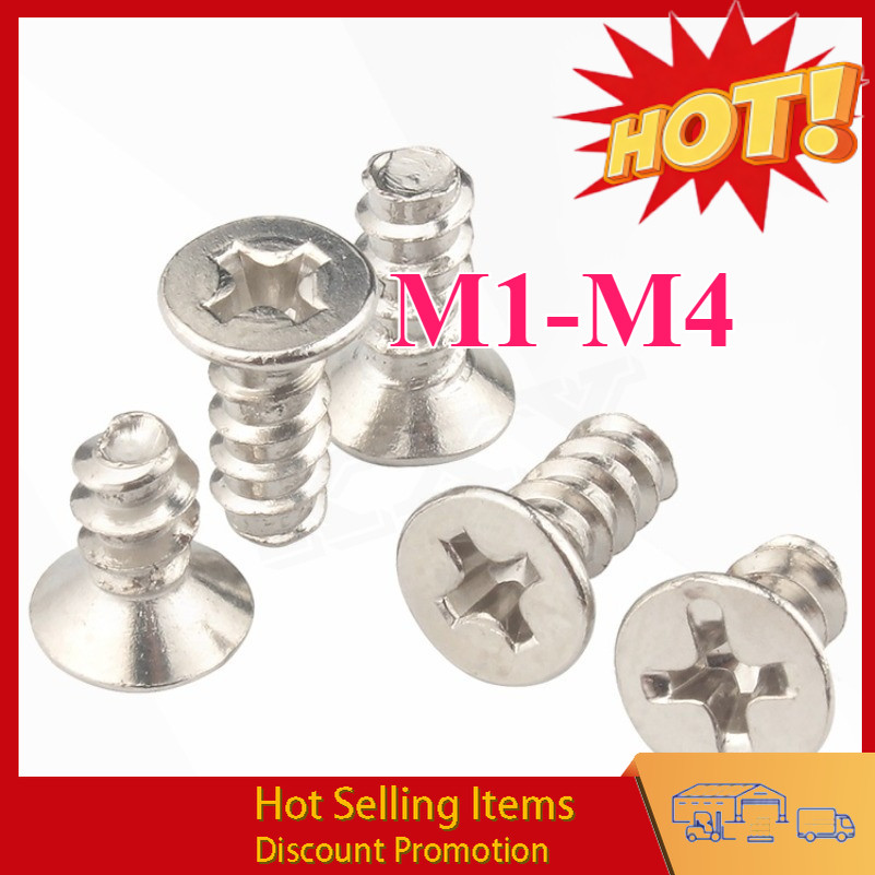 KB cross countersunk head สกรูเกลียวปล่อยหัวแบนชุบนิกเกิล M1/M1.2/M1.4/M1.7/M2/M2.3/M2.6/M3/M3.5/M4X