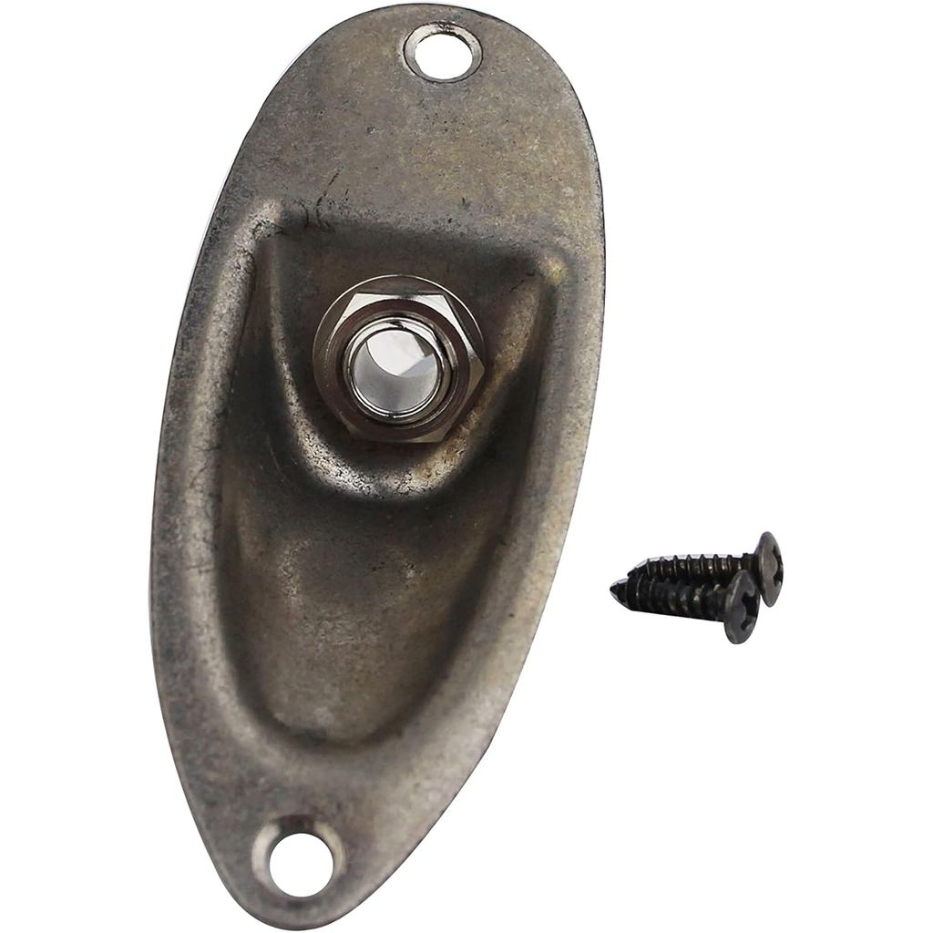 Guyker Jack Plate Vintage - Metal Jackplate สําหรับชิ้นส่วนทดแทนเบสกีตาร์ไฟฟ้า สีสนิม นิกเกิลอายุ
