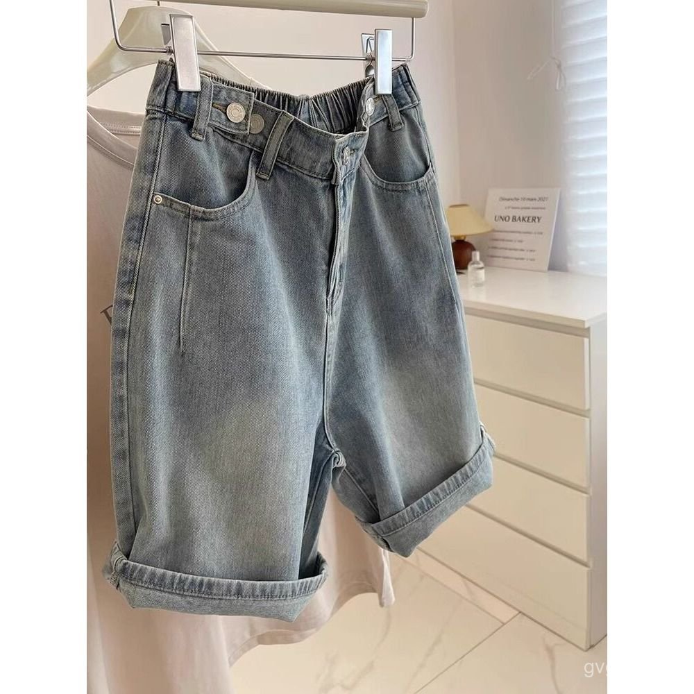 เอวยางยืดผู้หญิง ลายเดนิมหลวม สไตล์ซ่อนคอดีเท่มากสำหรับ pear shape สวมใส่ง่ายในหน้าร้อน K2WW