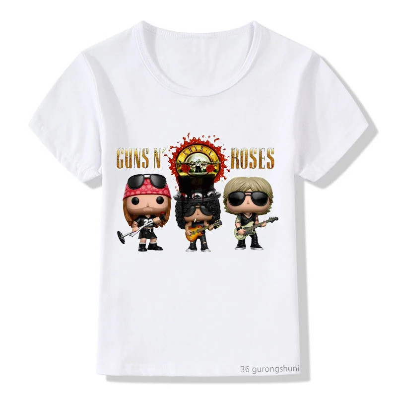 2026Children พิมพ์ Slash Rock Band Gun Roses เสื้อยืด O-คอสั้นแขนสั้นฤดูร้อน Boy & Girl Cool Casual 