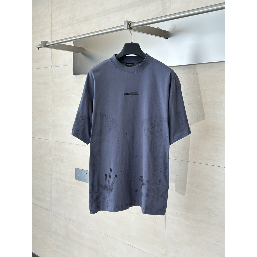 4BBU Bale** New style splashed ink graffiti hand-painted round-neck short sleeve T Loose Fit Couple 