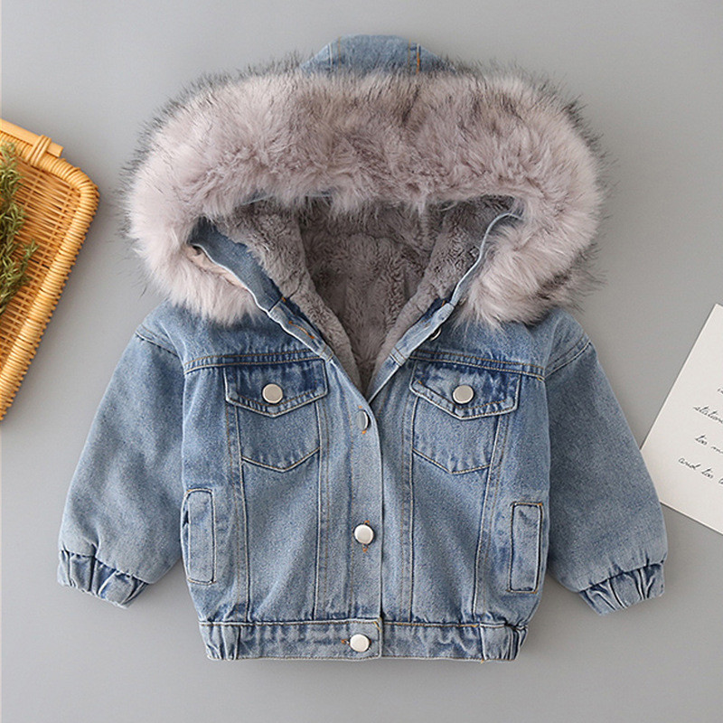 Girls Fleece-Fleece-Fleece-Fleece Denim Jacket Winter Thicken