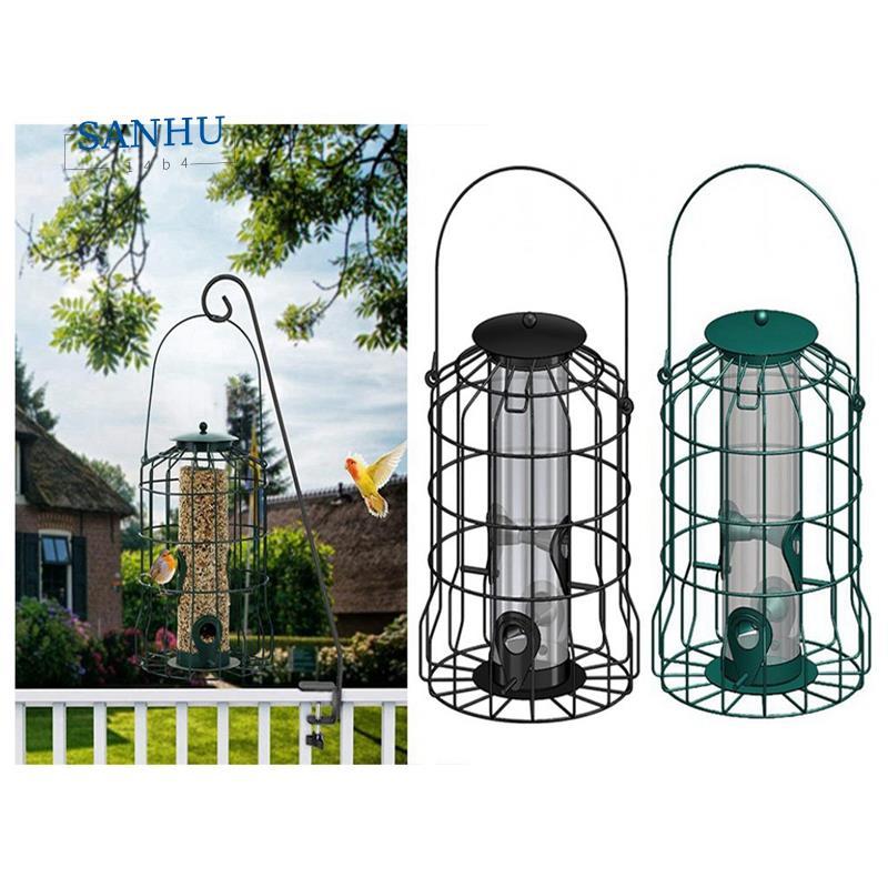Bird Deterrent Feeder กันสนิมแขวน Bird Feeder กรงสําหรับ Garden Backyard กระรอก Wild Bird Feeder สีเ