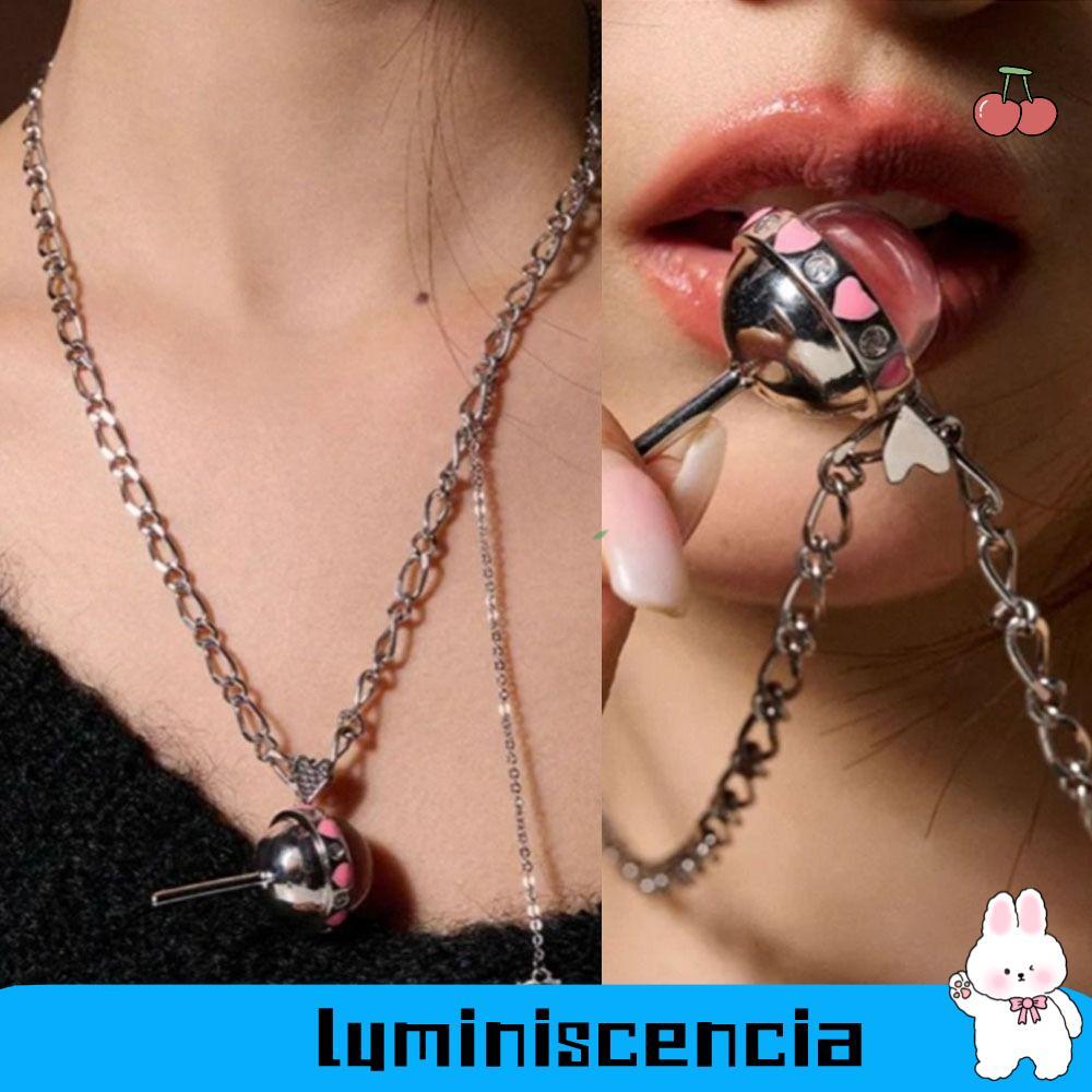 LUMINESCENCIA Lollipop Pendant Necklace, Copper Sweet Clavicle Chain Necklace, Kawaii Silver Color Y