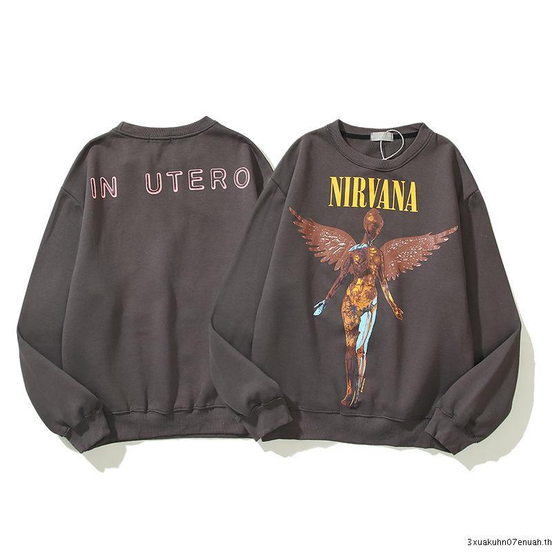 Nirvana Nirvana Angel Rock Band เสื้อกันหนาวทรงหลวมสไตล์เรโทรสําหรับผู้ชายและผู้หญิง