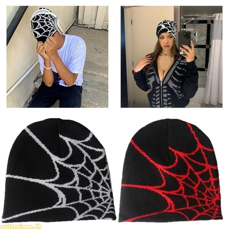 Time Y2K Beanie หมวกแมงมุม Y2k หมวกถักหมวก Skullies Beanie หมวกแมงมุม