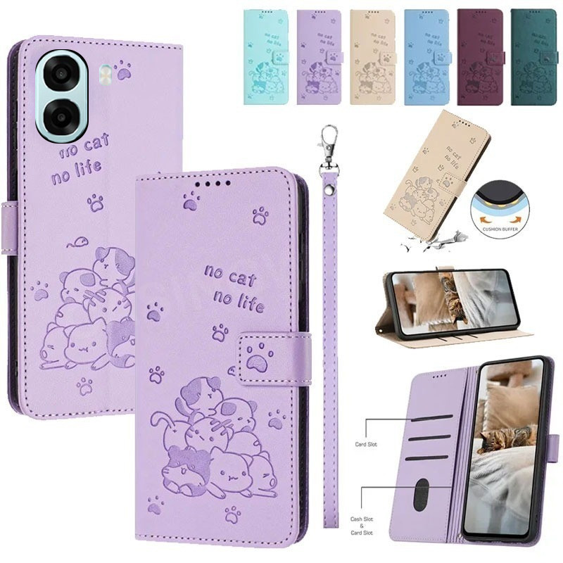 เคสโทรศัพท์สําหรับOppo A6X A6 45 5G A6 Pro A6T A6t A6T Pro 5G 4Gหนังหรูหราช่องใส่การ์ด 3Dแมวปลอกพลิกเคสโทรศัพท์กันกระแทกปกหลัง