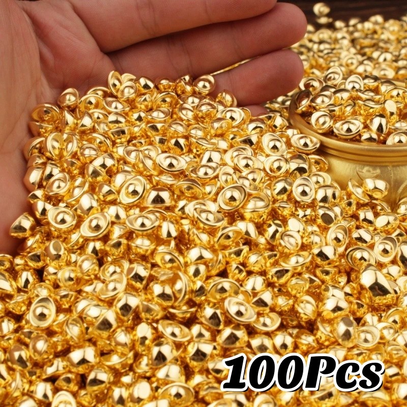 100 ชิ้นปีใหม่ Lucky ของขวัญโลหะผสมเงา Mini Gold-Plated Ingot เครื่องประดับเดสก์ท็อป