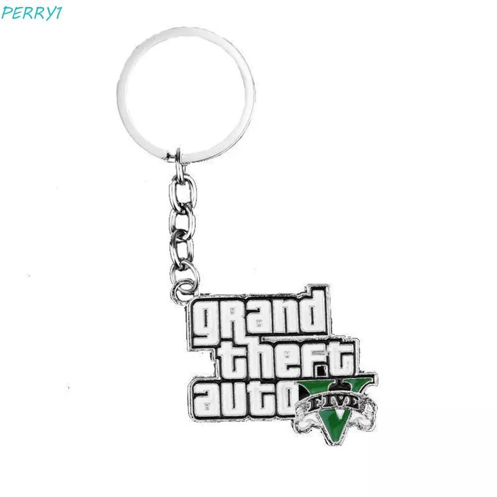 PERRY เกม GTA V พวงกุญแจวันเกิด Muti-Pendant PS4 Xbox PC เกมสําหรับชายเกม GTA Key ผู้ถือ