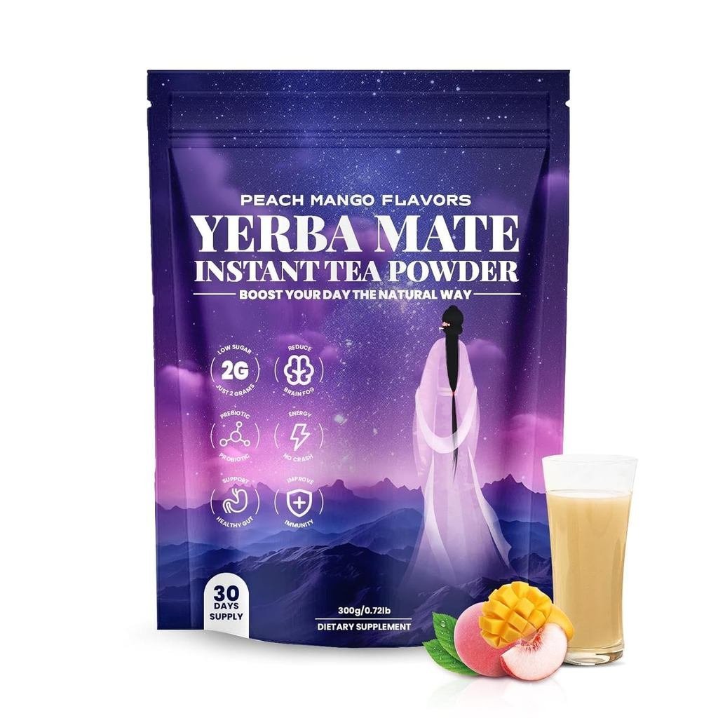 Yerba Mate ผงชาสําเร็จรูป อาหารเสริมเยอร์บาเมท พร้อมพรีไบโอติกและโปรไบโอติก Boost EnergyFocus และ Gu