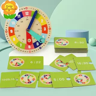Toplan นาฬิกาไม้รุ่นการสอน Aid การเรียนรู้นาฬิกาพร้อมการ์ด Kindergartner สําหรับเกมปฏิสัมพันธ์ Time Cognitive TH