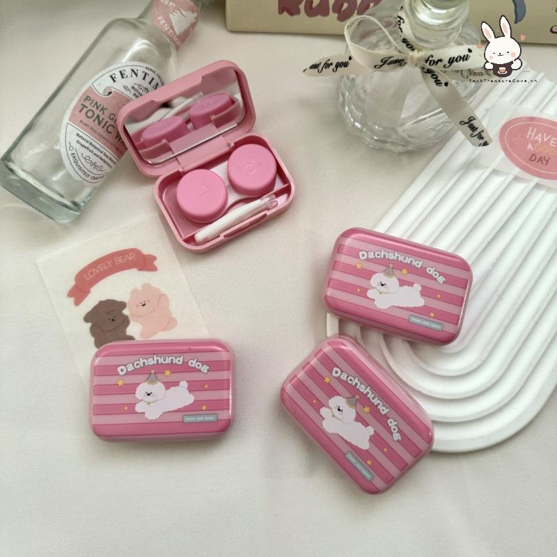 [Teh] คอนแทคเลนส์ตาลายสุนัขขนาดเล็กแบบพกพาน่ารักพร้อมเคสกระจกกล่องคอนเทนเนอร์เลนส์สีสําหรับชุดเดินทา