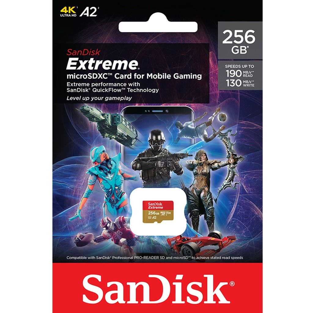 SANDISK EXTREME Micro SD Card 256GB 128GB 64GB  SDXC A2 U3 R/W 190/90mb/s* (SDSQXAV) Nintendo Switch