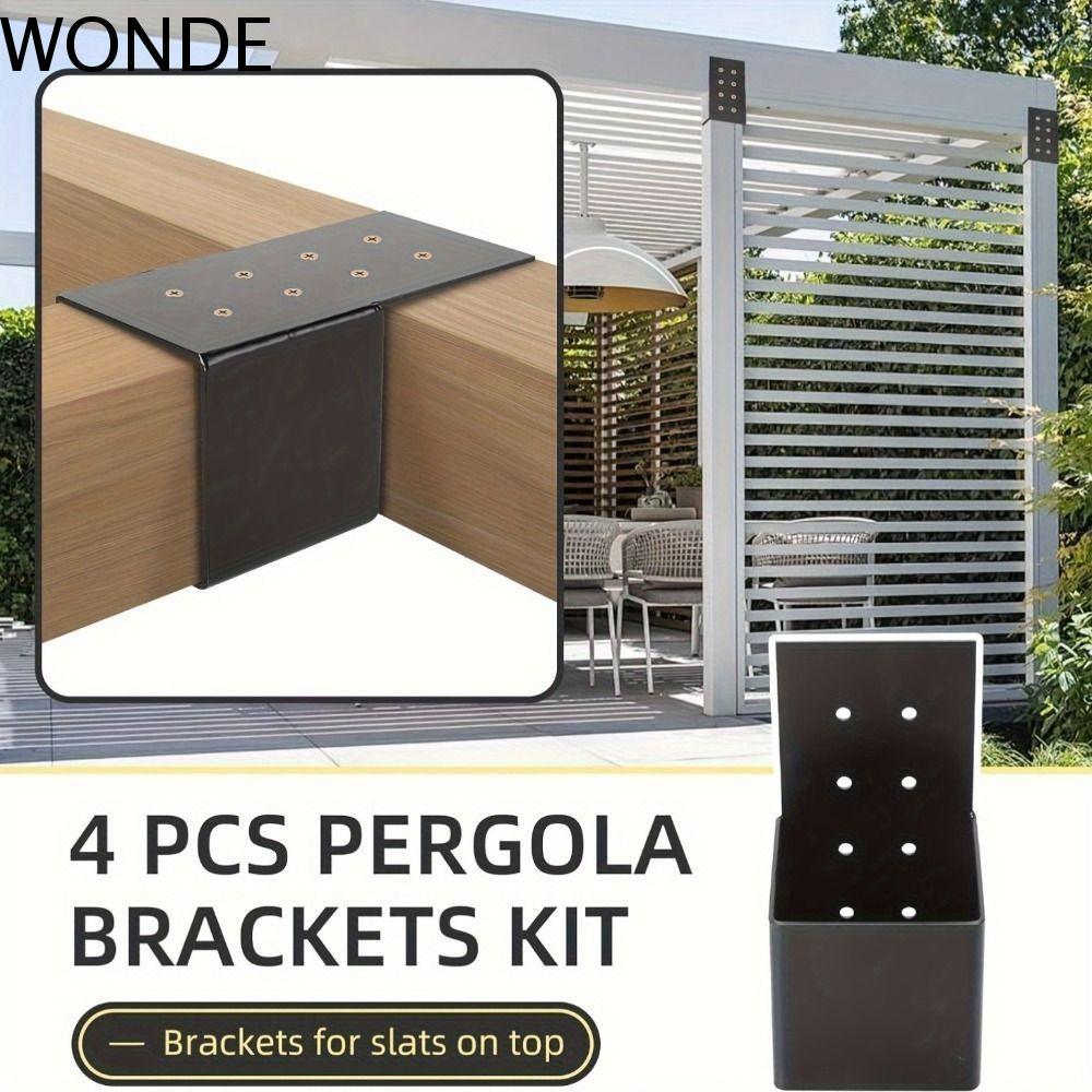 WONDE Deck Railing Connector, โลหะทนทาน Pergola Bracket, สกรูสีดํา Heavy Duty ติดผนัง Pergola อุปกรณ