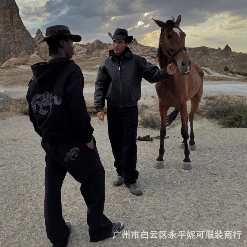 7U7R DS Western Eden Embroidered Zipper Sweatshirt Jacket European and American Hip Hop Loose Fleece