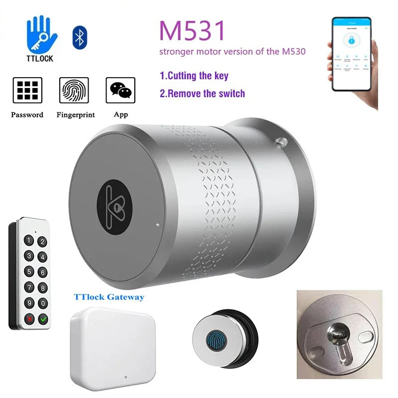 TTLock M531 สมาร์ทประตูล็อค Wehere App บลูทูธรีโมทคอนโทรลล็อคกระบอกลายนิ้วมือ Key Pad TTLock APP ปลด