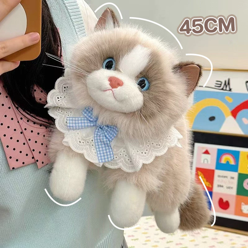 ตุ๊กตาแมว แมวเปอร์เซียผ้านุ่ม ตุ๊กตาแมวเหมือนจริง 45CM มีโบว์ สามารถส่งเสียงได้ ของเล่นเด็ก