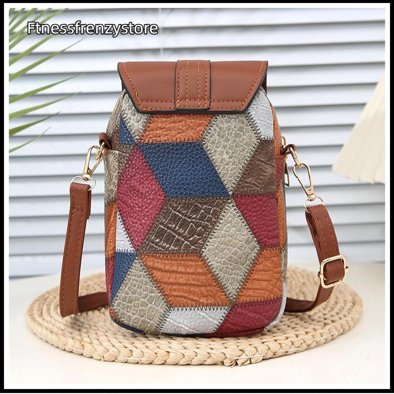 [FF] Retro Contrasting Color Womens Bag Multi-layer Practical Small Crossbody Bag Diamond Splicing P