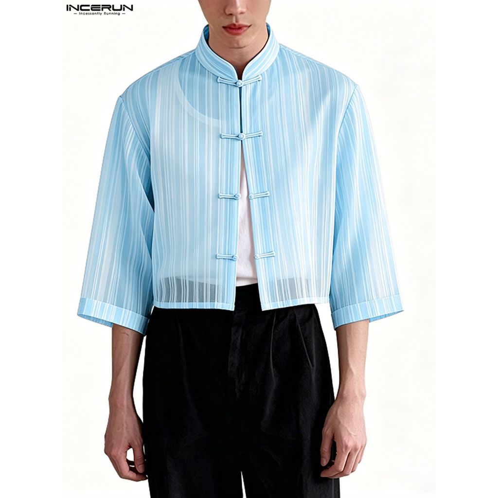 ไม่แน่นอน ผู้ชายแฟชั่นมุมมองลายจีนปมห้าแขนเสื้อ