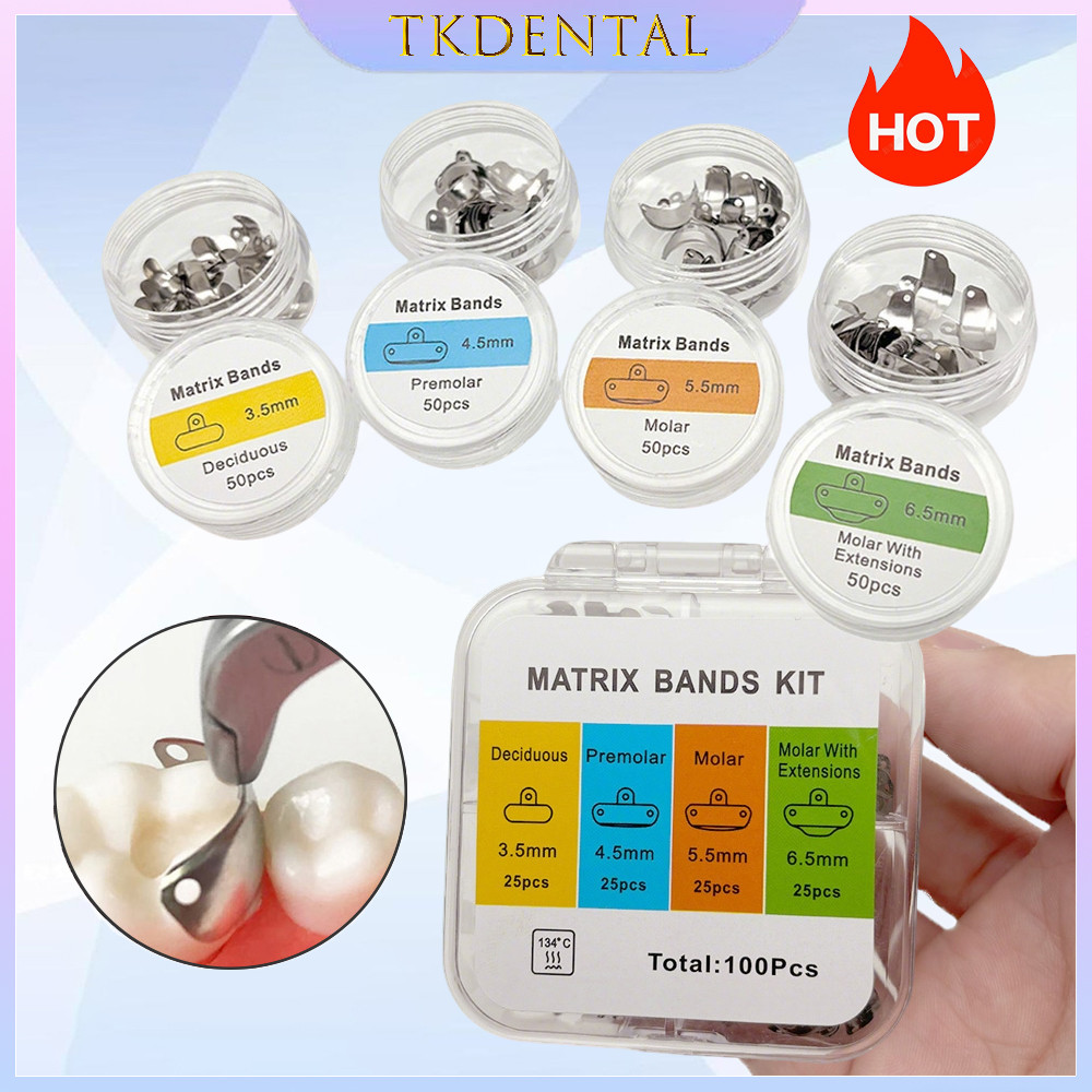 แถบเมทริกซ์โลหะคอนทัวร์ส่วนสําหรับบรรจุทันตกรรมเครื่องมือฟื้นฟูฟัน 3.5 ถึง 6.5 มม