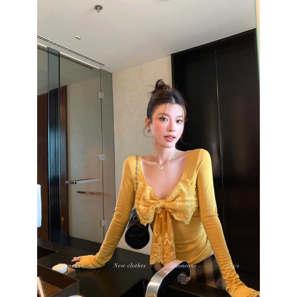 ผ้าฝ้ายมนุษย์แปรงลูกไม้รอบคอถักเสื้อ Bottoming ผู้หญิงฤดูใบไม้ร่วงฤดูหนาว High-End Slim-fit ภายในเสื