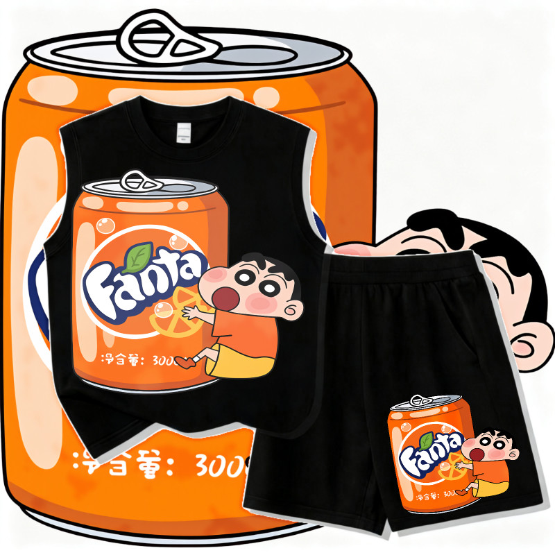ชุดเด็กผู้ชายผู้หญิง ลายชินจัง Fanta 2 ชิ้น สำหรับฤดูร้อน สวมใส่สะดวก