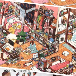 Idako [My Cabin No. 32] ขนาดใหญ่ 4 ชิ้น Cabin Warm Storage 2.5D ภูมิทัศน์สติกเกอร์ Creative diy Decompression SS962