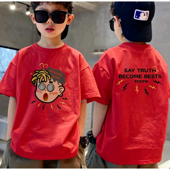 【จัดส่งภายใน 24 ชั่วโมง】ผ้าฝ้ายแท้ 100% / เสื้อยืดเด็ก เสื้อยืดคอกลมแขนสั้นสไตล์อินสตาแกรมสุดเท่ สำหรับเด็ก ขนาด 90-150