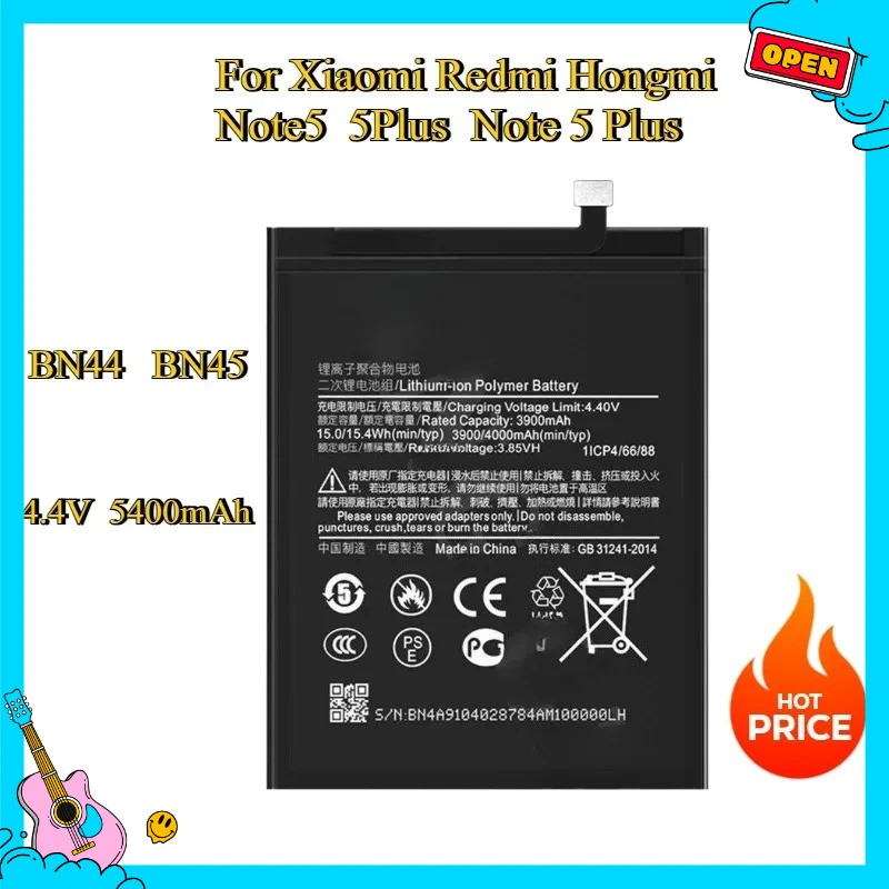ใหม่ BN44 BN45 แบตเตอรี่ 5400mAh สําหรับ Xiaomi Redmi Hongmi Note5 5Plus หมายเหตุ 5 Plus